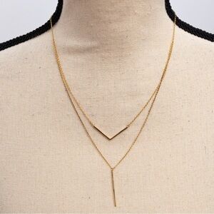 Minimalist dainty double layer drop necklace by Silver Style in yellow gold tone